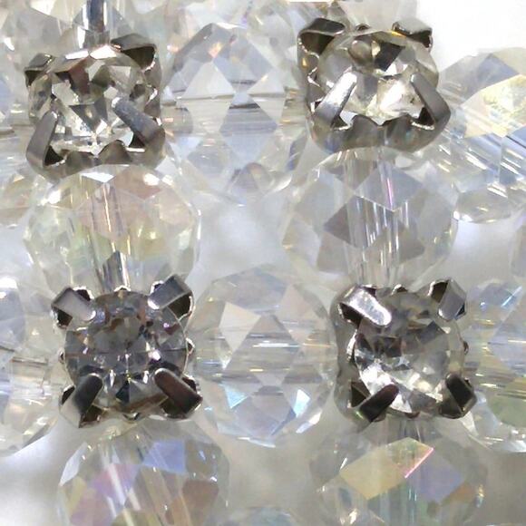 Clear Crystal & Rhinestone Beaded Stretch Wide Bracelet, 7 Inches - Picture 2 of 9